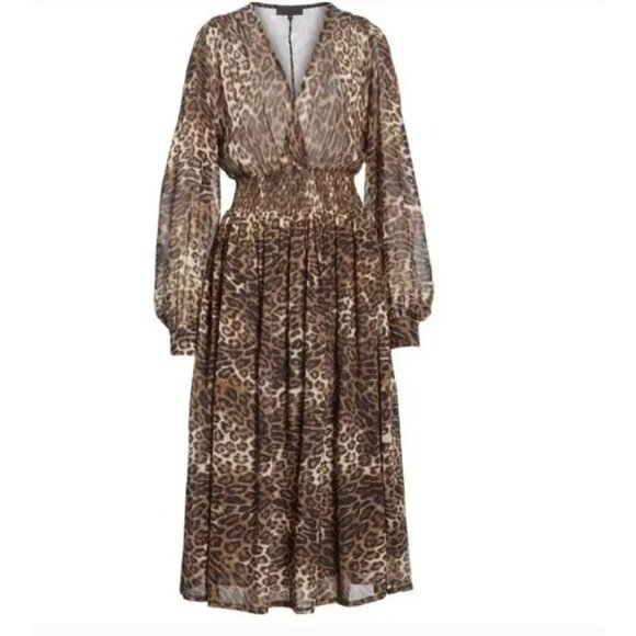 Nili Lotan Brienne Leopard Print Silk Chiffon Midi Dress - Size S - Picture 3 of 9